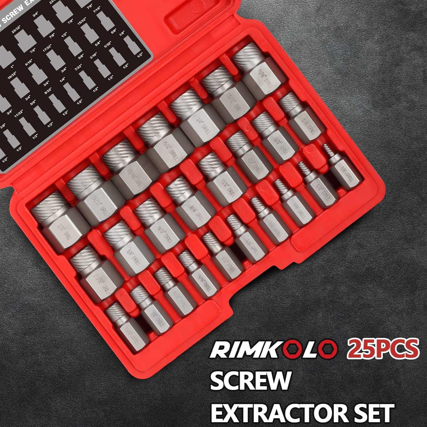 RIMKOLO 25-Piece Screw Extractor Set Multi-spline Extractor Set Easy ...